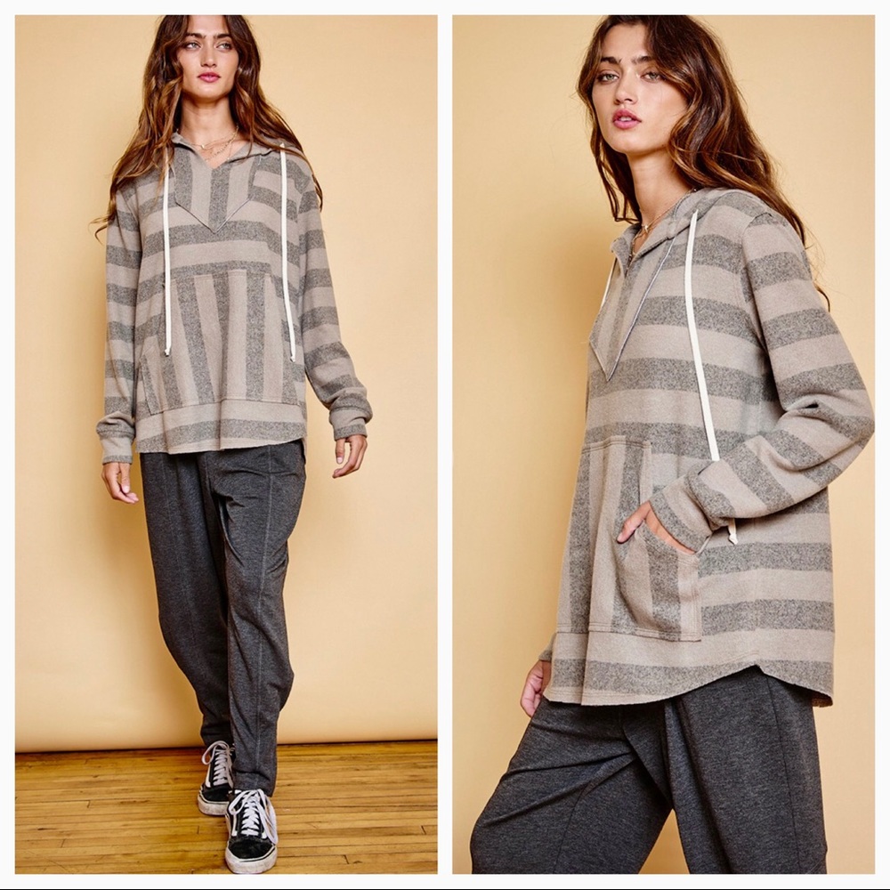SALE Boyfriend Drawstring Striped Stylish Hoodie - Picture 3 of 5
